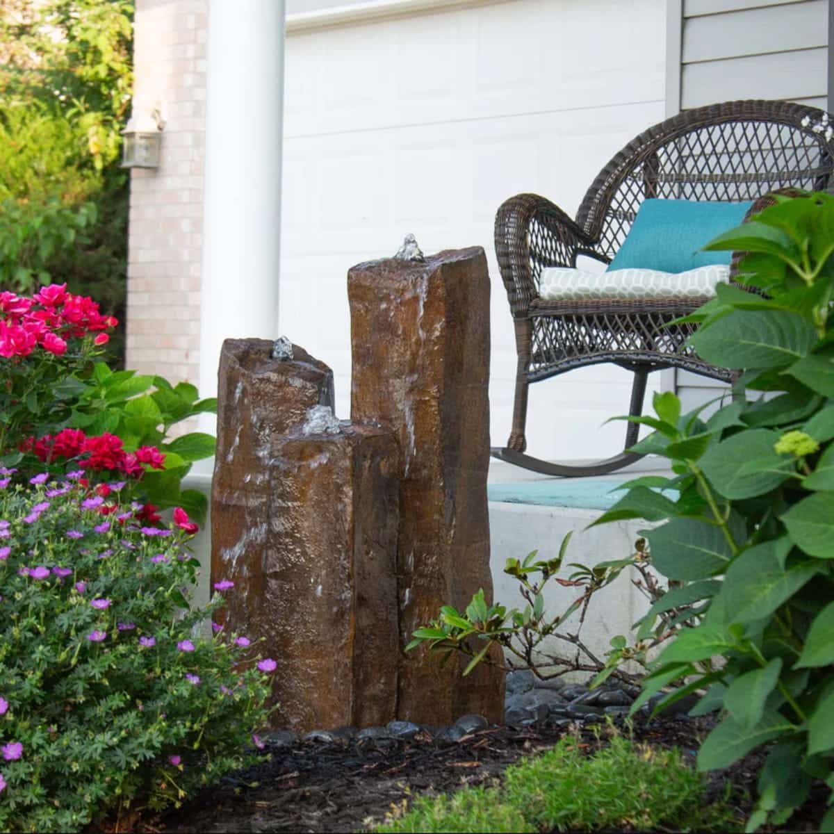 Rock fountain with flowers and wicker chair- Faux Basalt Column Set of 3