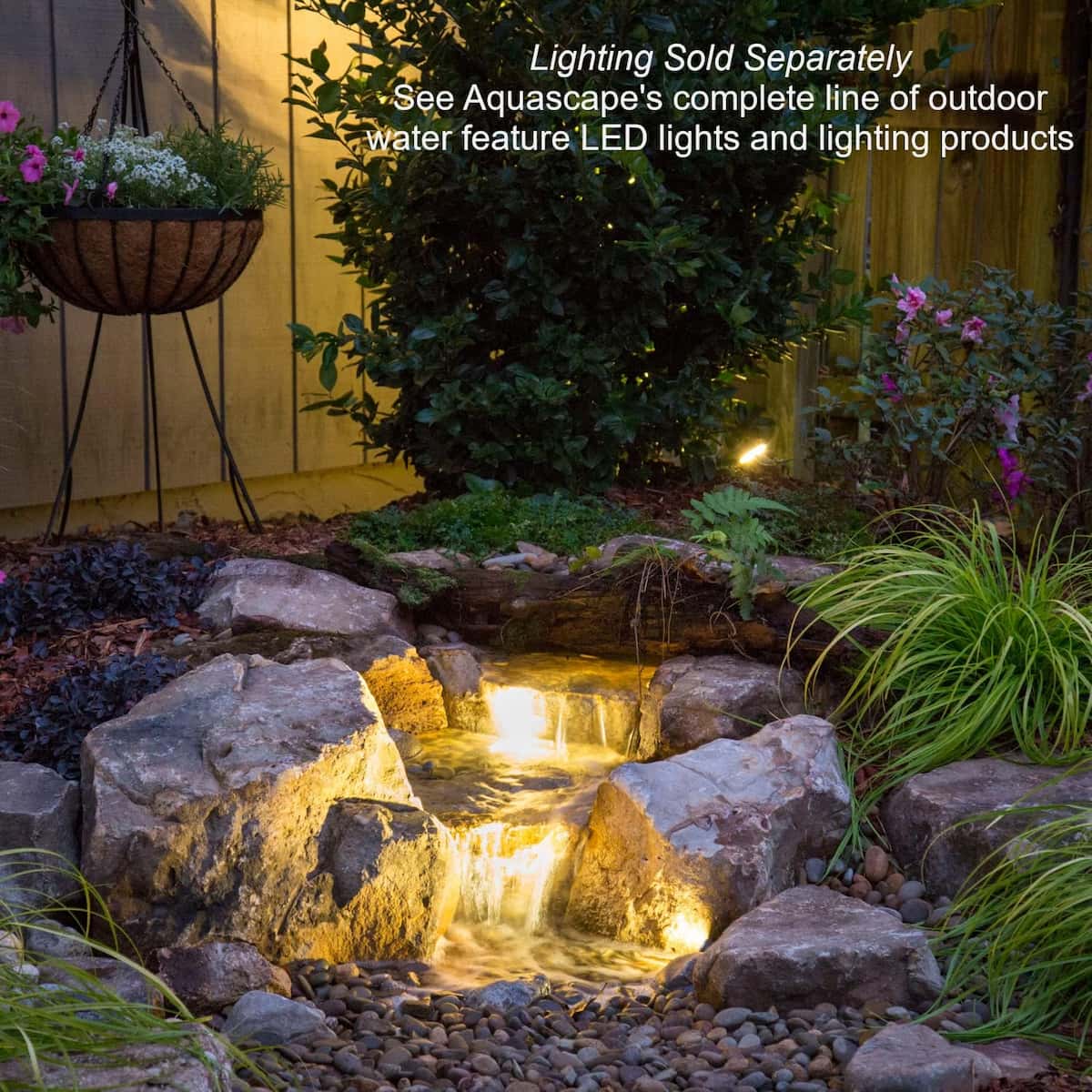 Outdoor waterfall with LED lights in garden. - Backyard Waterfall Landscape Fountain Kit