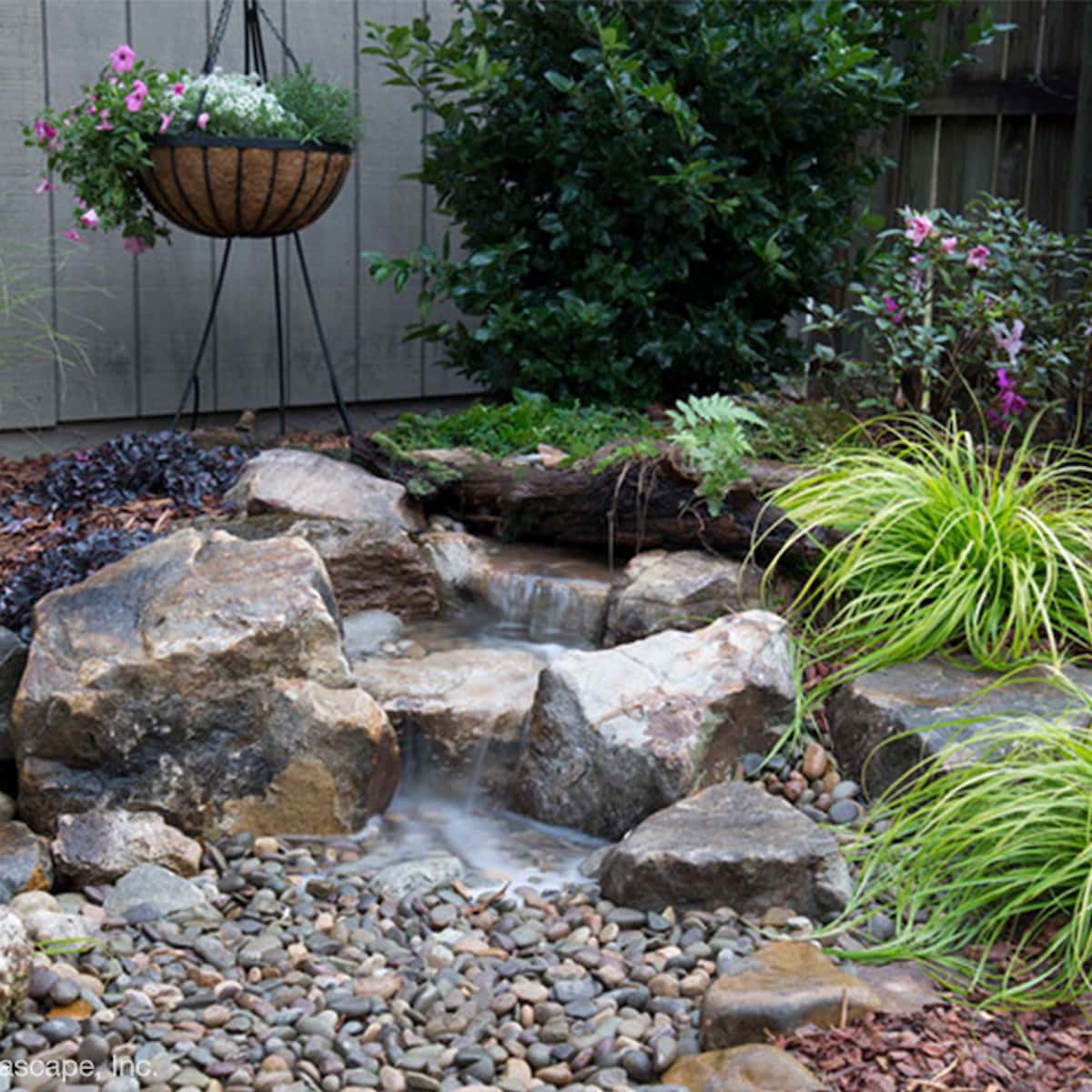 Small garden waterfall with stones and plants - Backyard Waterfall Landscape Fountain Kit