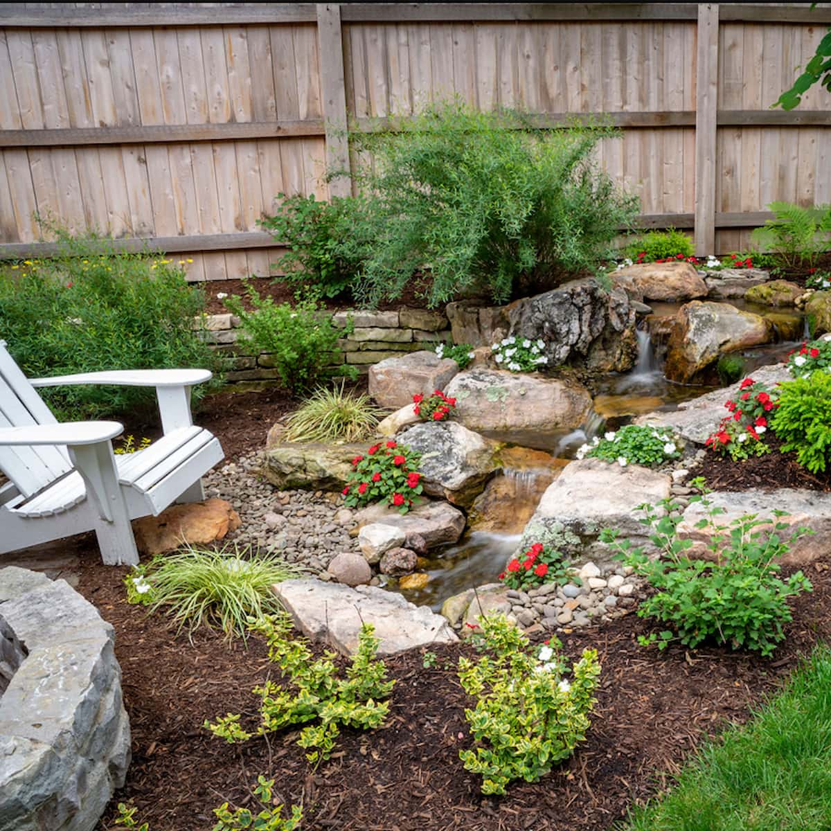 Peaceful garden with waterfall and flowers - Backyard Waterfall Landscape Fountain Kit