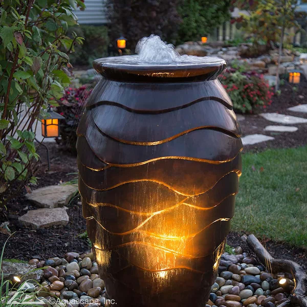 Illuminated garden fountain with decorative lighting - Scalloped Urn Fountain Kit – 45″ H (114 cm)